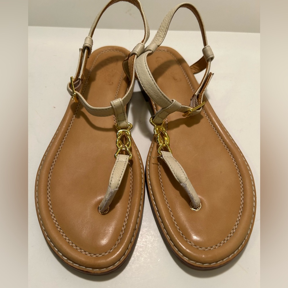 Sperry Tan Footbed Sandal with Cream Straps and Gold Hardware